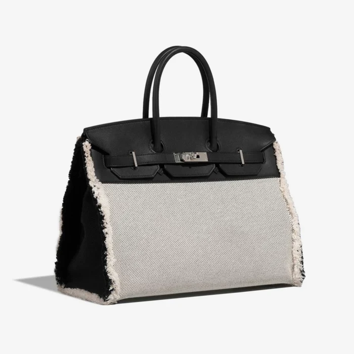 Premium Hermès Replica Birkin Fray 35 Swift/Toile Black/Ecru PHW - Direct Luxury Fashion - Image 4