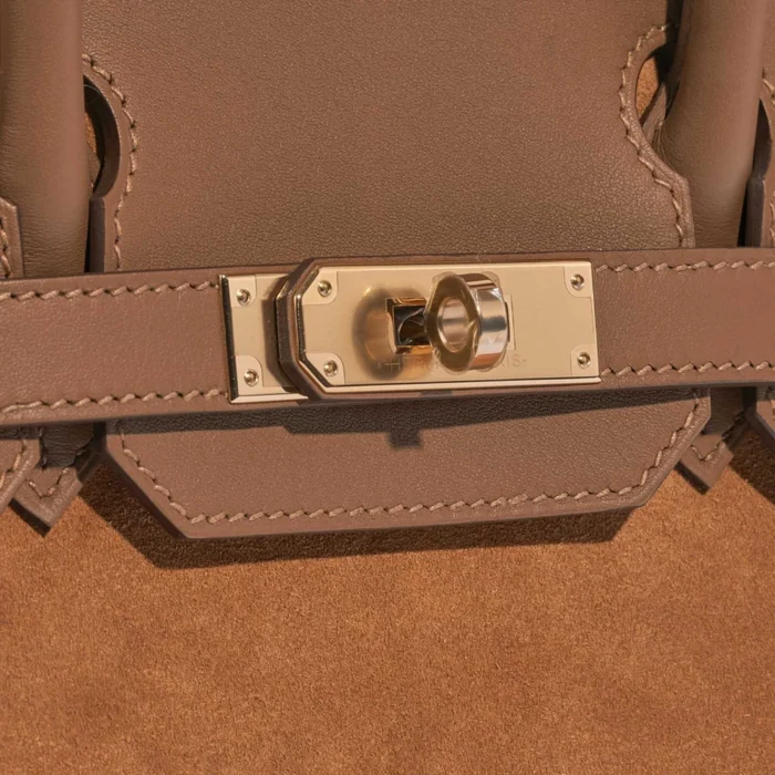 Premium Hermès Replica Birkin Grizzly 30 Suede/Swift Alezan/Chamois GHW - Direct Luxury Fashion - Image 7
