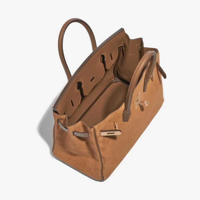 Premium Hermès Replica Birkin Grizzly 30 Suede/Swift Alezan/Chamois GHW - Direct Luxury Fashion - Image 5