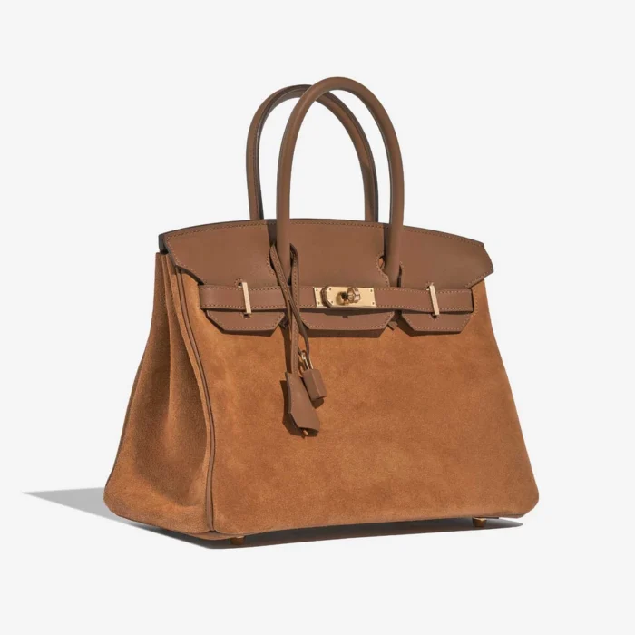 Premium Hermès Replica Birkin Grizzly 30 Suede/Swift Alezan/Chamois GHW - Direct Luxury Fashion - Image 4