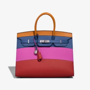 Premium Hermès Replica Birkin Sunset Rainbow 35 Epsom Abricot/Bleu Agate/Magnolia/Rouge Casaque PHW - Direct Luxury Fashion