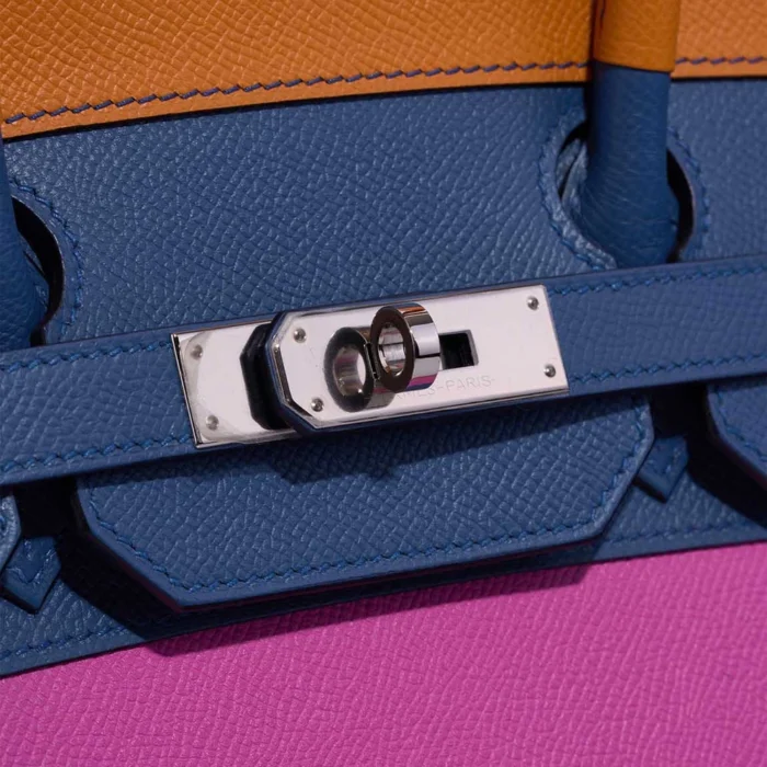 Premium Hermès Replica Birkin Sunset Rainbow 35 Epsom Abricot/Bleu Agate/Magnolia/Rouge Casaque PHW - Direct Luxury Fashion - Image 5