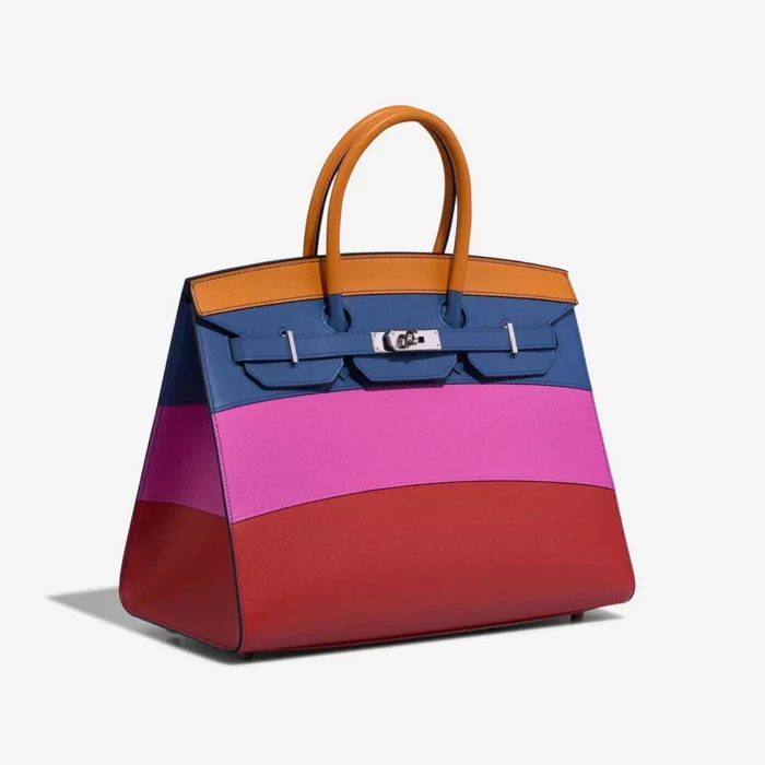 Premium Hermès Replica Birkin Sunset Rainbow 35 Epsom Abricot/Bleu Agate/Magnolia/Rouge Casaque PHW - Direct Luxury Fashion - Image 4