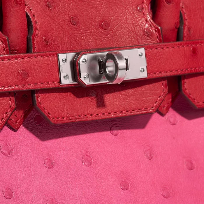 Premium Hermès Replica Birkin Touch 25 Ostrich Rose Tyrien/Rouge Vif PHW - Direct Luxury Fashion - Image 7