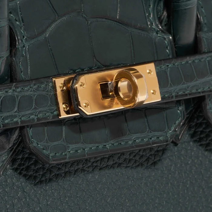 Premium Hermès Replica Birkin Touch 25 Togo/Matte Alligator Vert Cypress GHW - Direct Luxury Fashion - Image 7