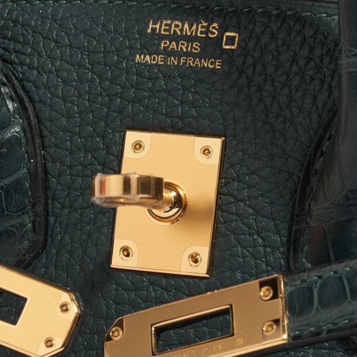 Premium Hermès Replica Birkin Touch 25 Togo/Matte Alligator Vert Cypress GHW - Direct Luxury Fashion - Image 6
