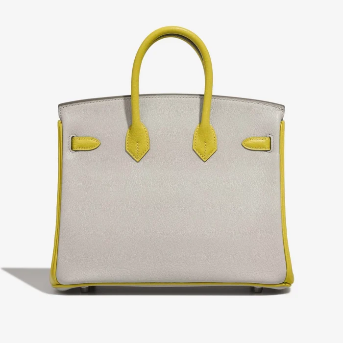 Premium Hermès Replica HSS Birkin 25 Chevre Mysore Gris Perle/Jaune de Naples PHW - Direct Luxury Fashion - Image 2