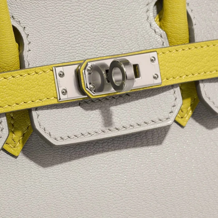 Premium Hermès Replica HSS Birkin 25 Chevre Mysore Gris Perle/Jaune de Naples PHW - Direct Luxury Fashion - Image 7