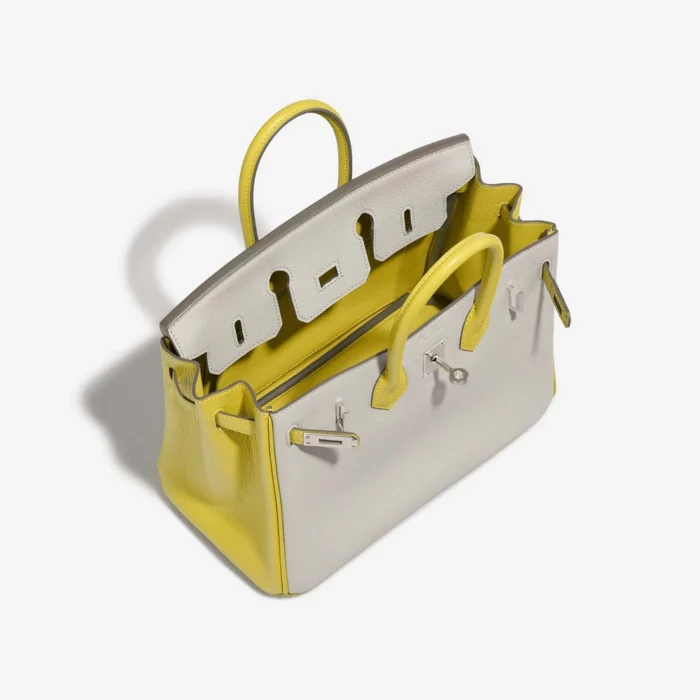 Premium Hermès Replica HSS Birkin 25 Chevre Mysore Gris Perle/Jaune de Naples PHW - Direct Luxury Fashion - Image 5
