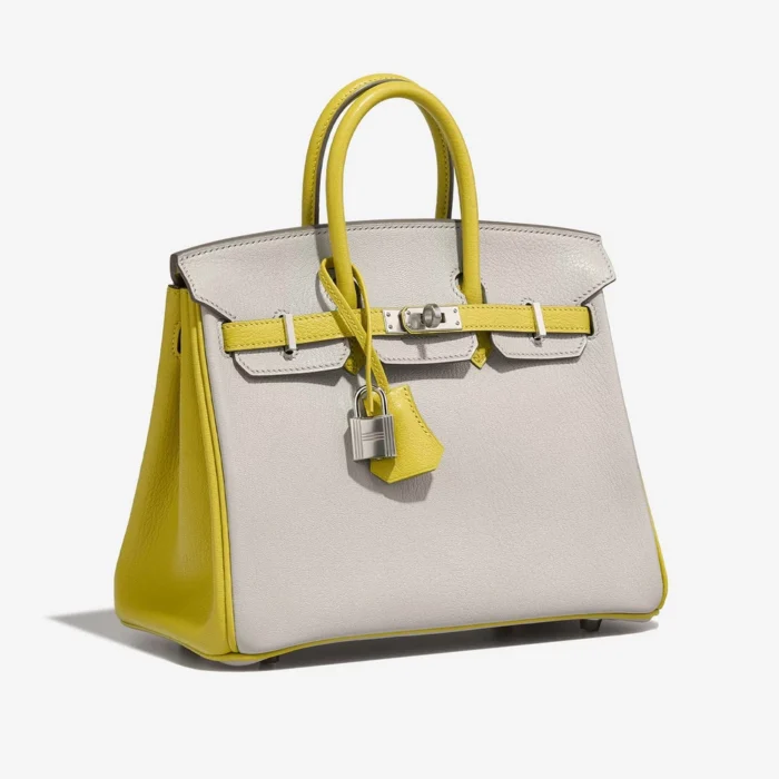 Premium Hermès Replica HSS Birkin 25 Chevre Mysore Gris Perle/Jaune de Naples PHW - Direct Luxury Fashion - Image 4