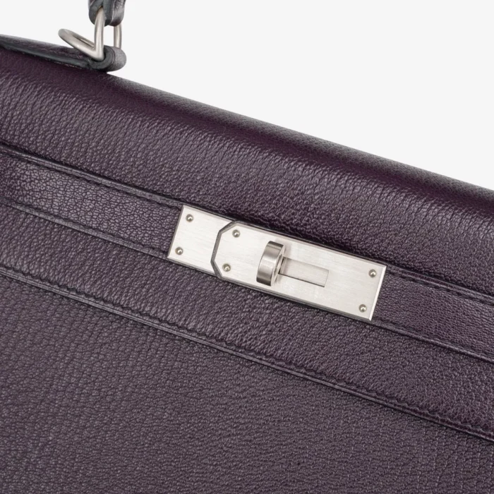 Premium Hermès Replica HSS Kelly 28 Chevre Raisin/Black PHW - Direct Luxury Fashion - Image 6