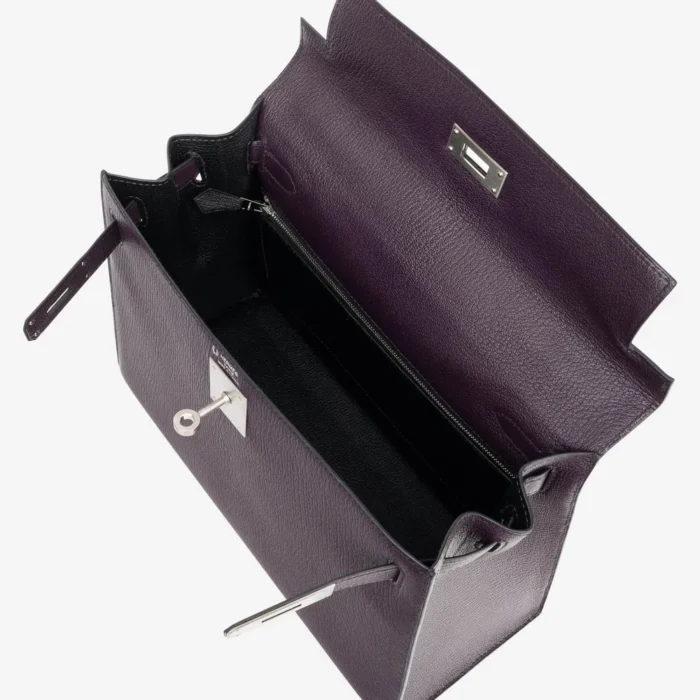 Premium Hermès Replica HSS Kelly 28 Chevre Raisin/Black PHW - Direct Luxury Fashion - Image 4