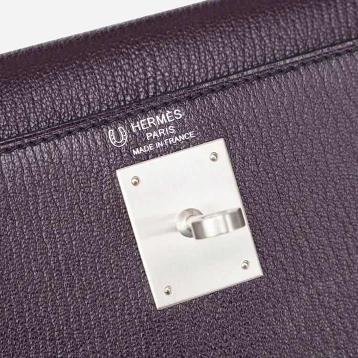 Premium Hermès Replica HSS Kelly 28 Chevre Raisin/Black PHW - Direct Luxury Fashion - Image 5