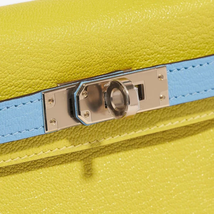 Premium Hermès Replica HSS Kelly Mini Chèvre Mysore Lime/Blue Aztec PBHW - Direct Luxury Fashion - Image 7