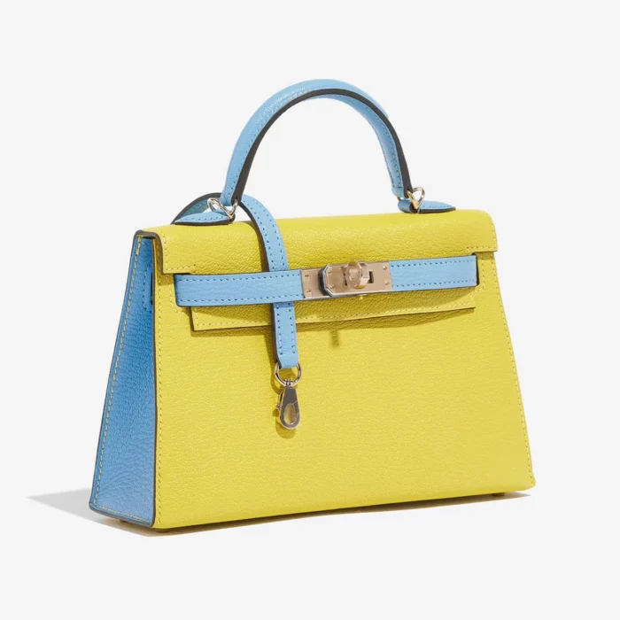 Premium Hermès Replica HSS Kelly Mini Chèvre Mysore Lime/Blue Aztec PBHW - Direct Luxury Fashion - Image 4