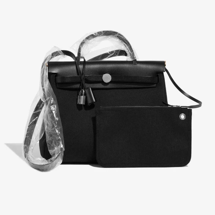 Premium Hermès Replica Herbag 31 Toile/Vache Hunter Black PHW - Direct Luxury Fashion