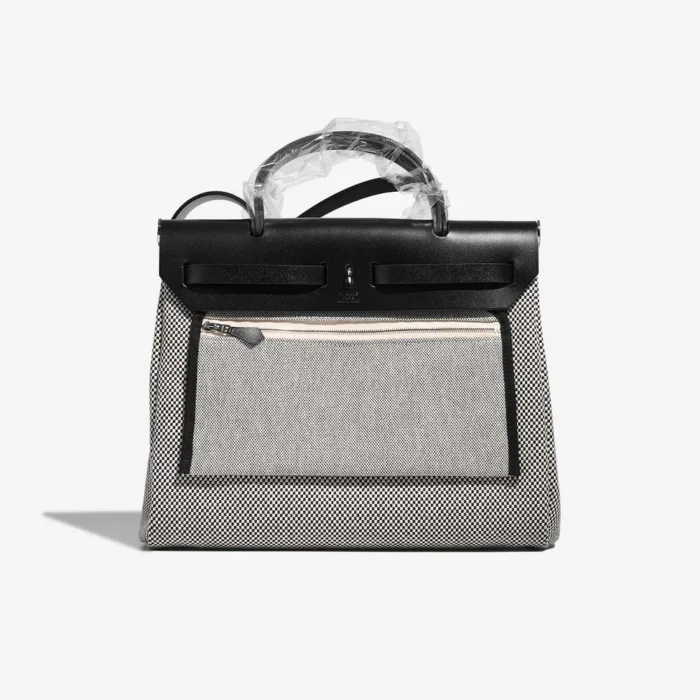 Premium Hermès Replica Herbag 31 Toile/Vache Hunter Ecru/Black PHW - Direct Luxury Fashion - Image 3