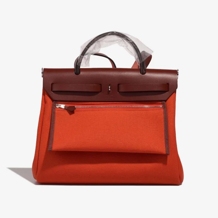 Premium Hermès Replica Herbag 31 Toile/Vache Hunter Orange Mecano/Rouge H PHW - Direct Luxury Fashion - Image 3