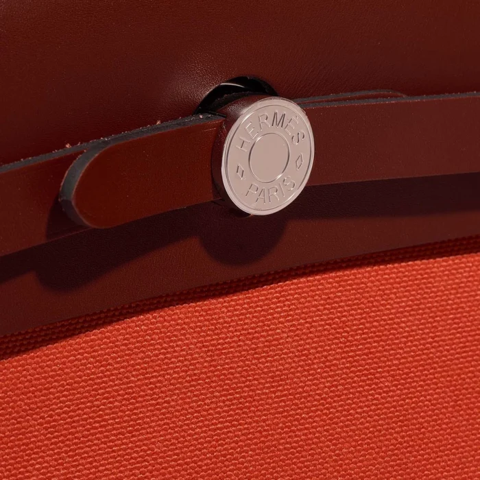 Premium Hermès Replica Herbag 31 Toile/Vache Hunter Orange Mecano/Rouge H PHW - Direct Luxury Fashion - Image 6