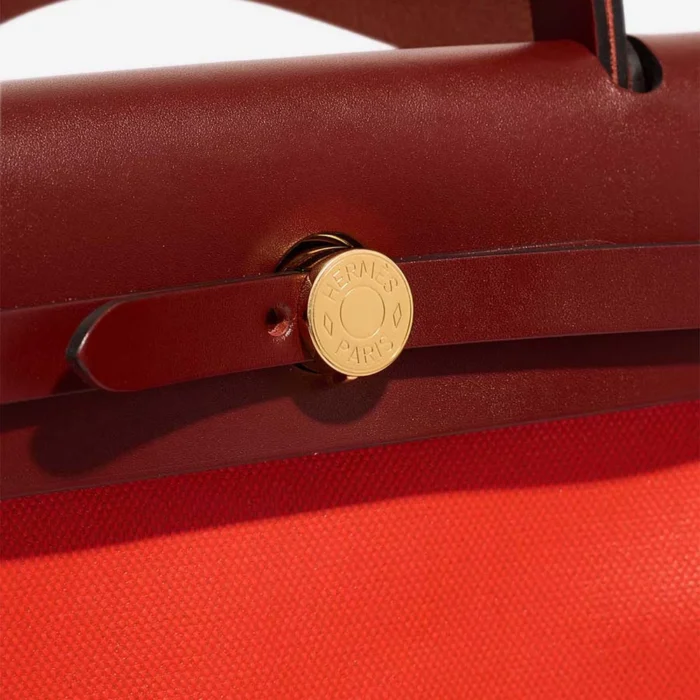 Premium Hermès Replica Herbag 31 Toile/Vache Hunter Orange Mecano/Ecru/Beige/Rouge H GHW - Direct Luxury Fashion - Image 8