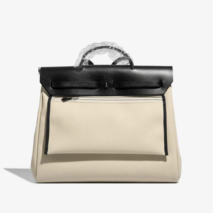 Premium Hermès Replica Herbag 39 Toile/Vache Hunter Black/Beton PHW - Direct Luxury Fashion - Image 3