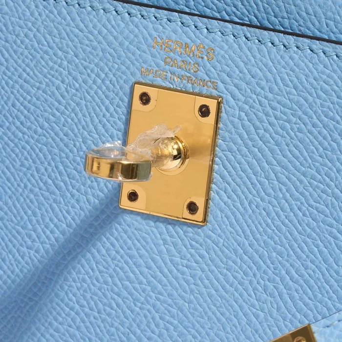 Premium Hermès Replica Kelly 25 Epsom Blue Celeste GHW - Direct Luxury Fashion - Image 6