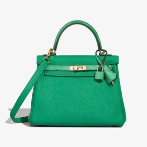 Premium Hermès Replica Kelly 25 Touch Togo/Niloticus Lizard Menthe PBHW - Direct Luxury Fashion