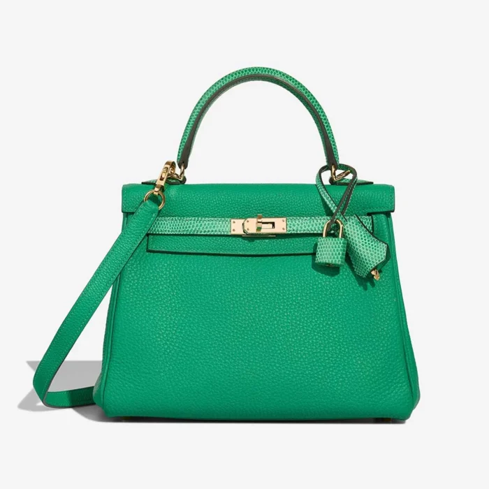 Premium Hermès Replica Kelly 25 Touch Togo/Niloticus Lizard Menthe PBHW - Direct Luxury Fashion
