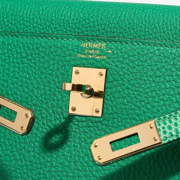 Premium Hermès Replica Kelly 25 Touch Togo/Niloticus Lizard Menthe PBHW - Direct Luxury Fashion - Image 6