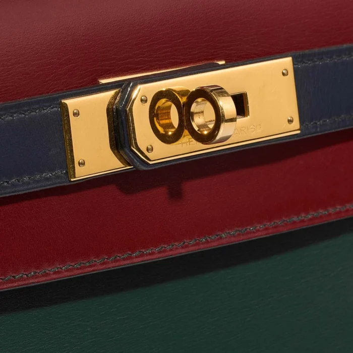 Premium Hermès Replica Kelly 28 Box Vert Fonce/Rouge H/Blue Indigo GHW - Direct Luxury Fashion - Image 6