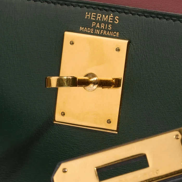 Premium Hermès Replica Kelly 28 Box Vert Fonce/Rouge H/Blue Indigo GHW - Direct Luxury Fashion - Image 5