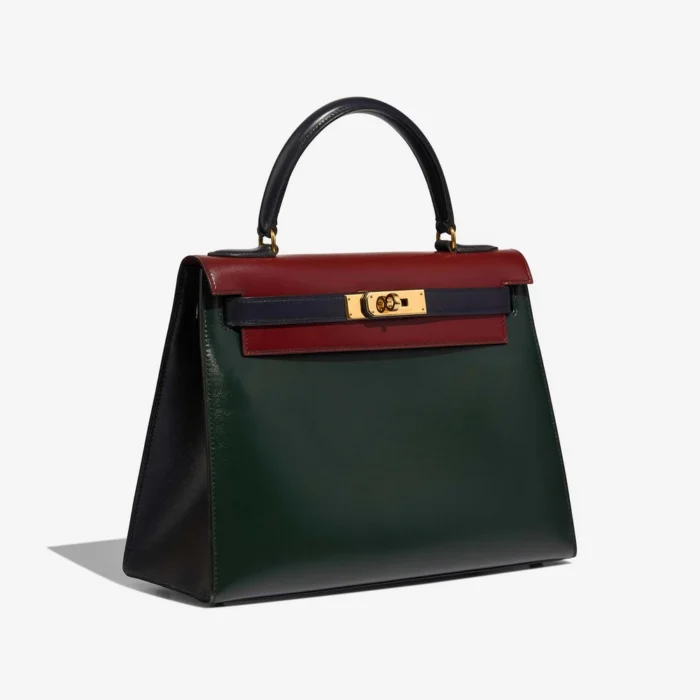 Premium Hermès Replica Kelly 28 Box Vert Fonce/Rouge H/Blue Indigo GHW - Direct Luxury Fashion - Image 4