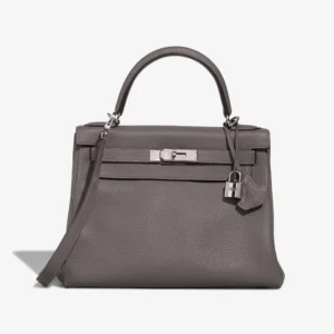 Premium Hermès Replica Kelly 28 Clemence Gris Meyer PHW - Direct Luxury Fashion