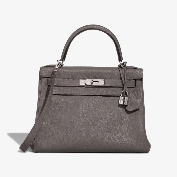 Premium Hermès Replica Kelly 28 Clemence Gris Meyer PHW - Direct Luxury Fashion