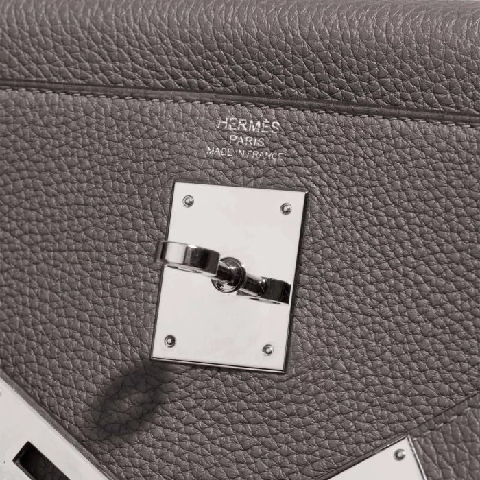 Premium Hermès Replica Kelly 28 Clemence Gris Meyer PHW - Direct Luxury Fashion - Image 6