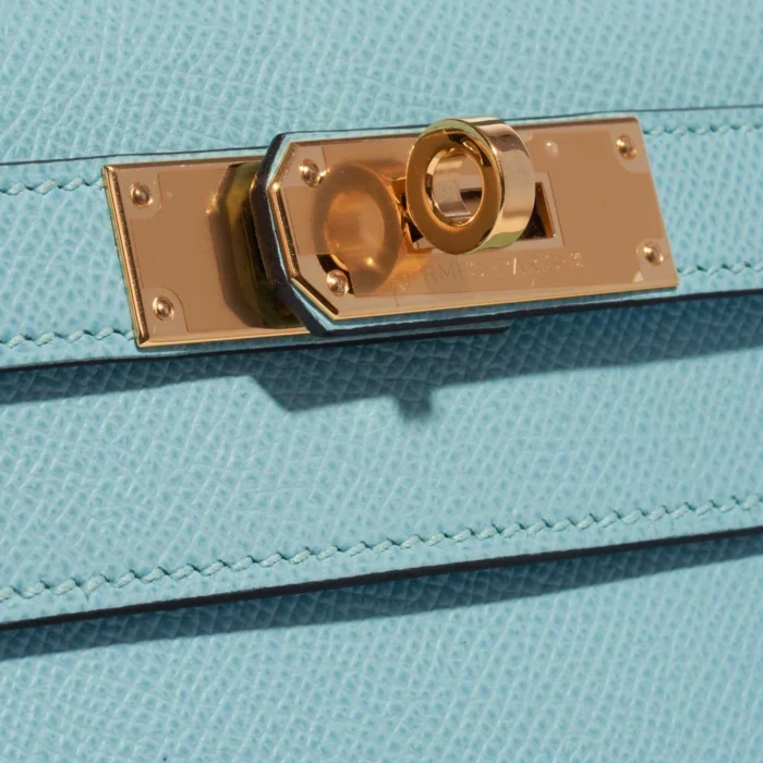 Premium Hermès Replica Kelly 28 Epsom Blue Atoll GHW - Direct Luxury Fashion - Image 7