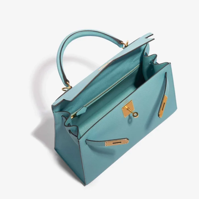 Premium Hermès Replica Kelly 28 Epsom Blue Atoll GHW - Direct Luxury Fashion - Image 5