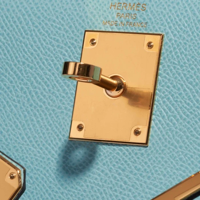 Premium Hermès Replica Kelly 28 Epsom Blue Atoll GHW - Direct Luxury Fashion - Image 6
