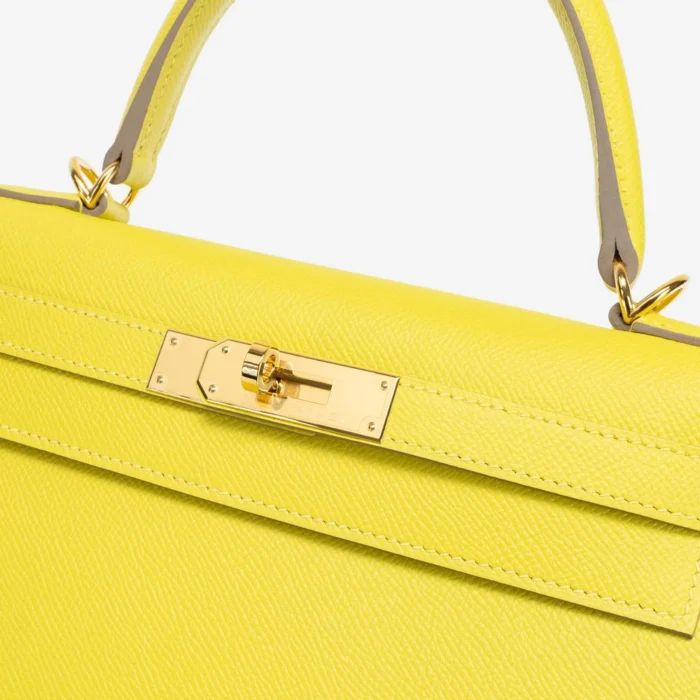 Premium Hermès Replica Kelly 28 Epsom Lime GHW - Direct Luxury Fashion - Image 6