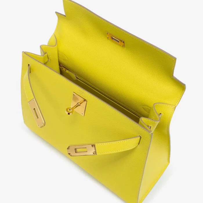 Premium Hermès Replica Kelly 28 Epsom Lime GHW - Direct Luxury Fashion - Image 5