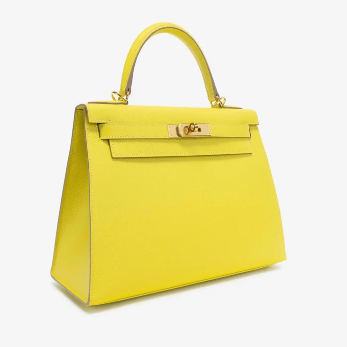 Premium Hermès Replica Kelly 28 Epsom Lime GHW - Direct Luxury Fashion - Image 4