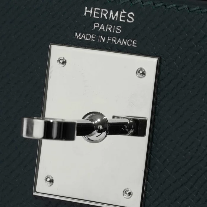 Premium Hermès Replica Kelly 28 Lettre H Epsom/Sombrero/Clemence Vert Cypres/Blue Obscur/Malachite PHW - Direct Luxury Fashion - Image 6