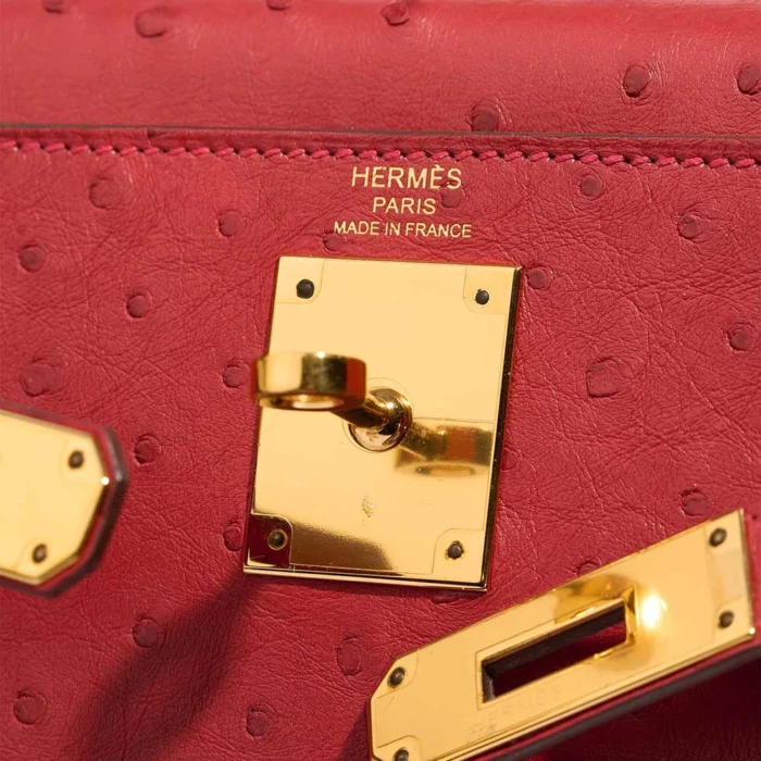 Premium Hermès Replica Kelly 28 Ostrich Rouge Vif GHW - Direct Luxury Fashion - Image 6