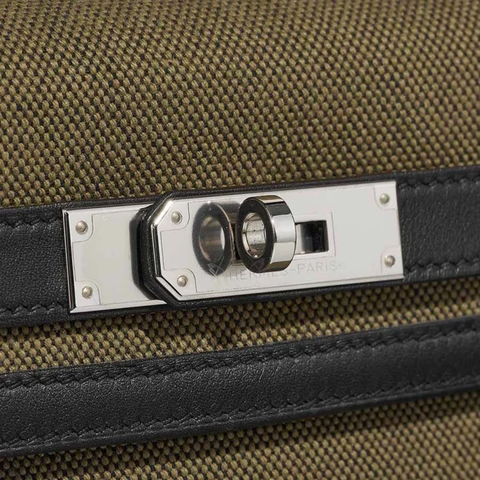 Premium Hermès Replica Kelly 28 Swift/Toile H Black/Vert Militaire PHW - Direct Luxury Fashion - Image 7