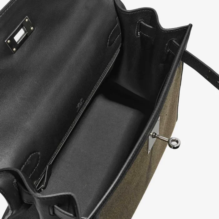 Premium Hermès Replica Kelly 28 Swift/Toile H Black/Vert Militaire PHW - Direct Luxury Fashion - Image 5