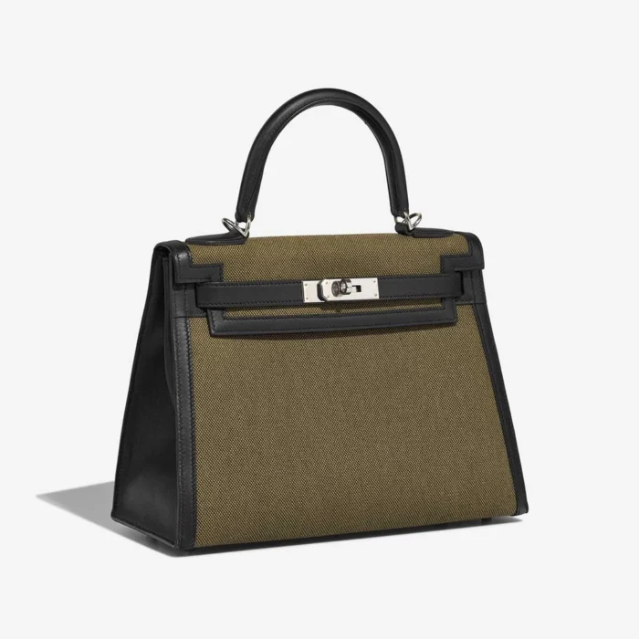 Premium Hermès Replica Kelly 28 Swift/Toile H Black/Vert Militaire PHW - Direct Luxury Fashion - Image 4