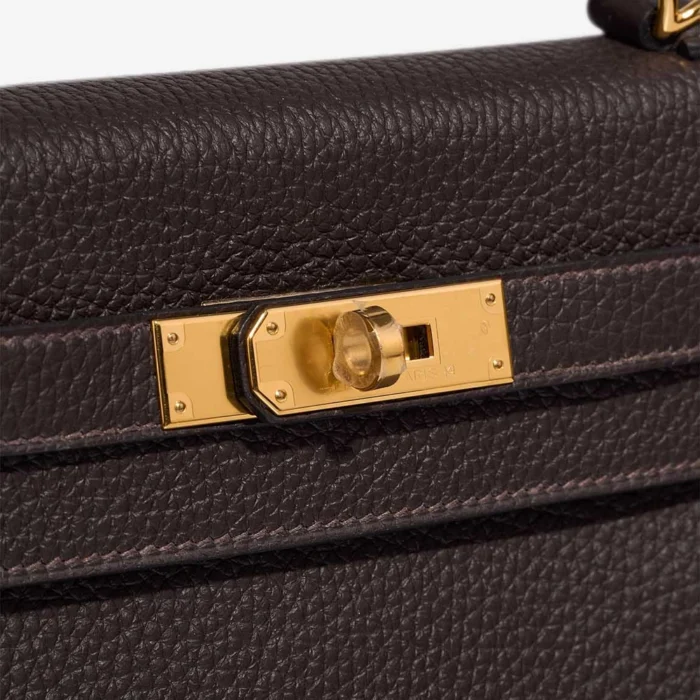Premium Hermès Replica Kelly 28 Taurillon Clemence Macassar GHW - Direct Luxury Fashion - Image 7