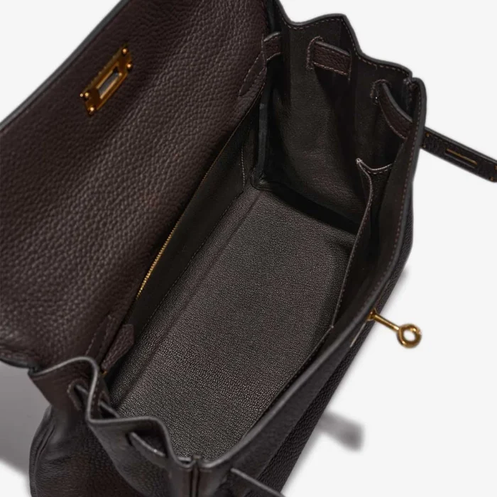 Premium Hermès Replica Kelly 28 Taurillon Clemence Macassar GHW - Direct Luxury Fashion - Image 5