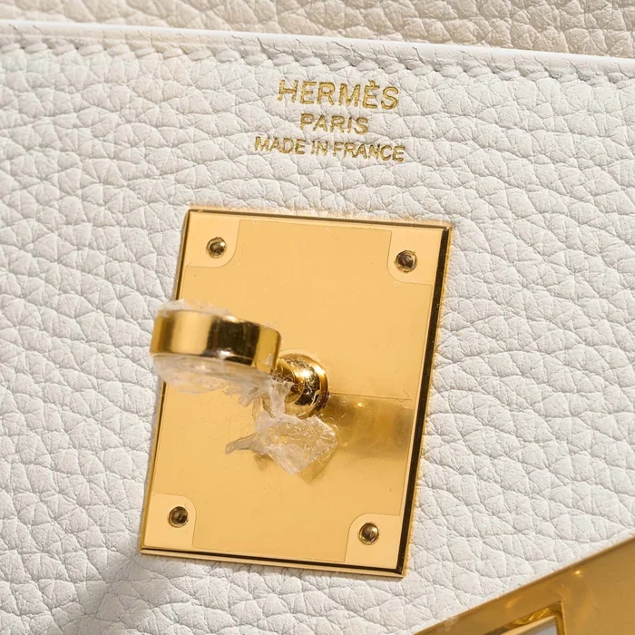Premium Hermès Replica Kelly 28 Taurillon Clemence White GHW - Direct Luxury Fashion - Image 6