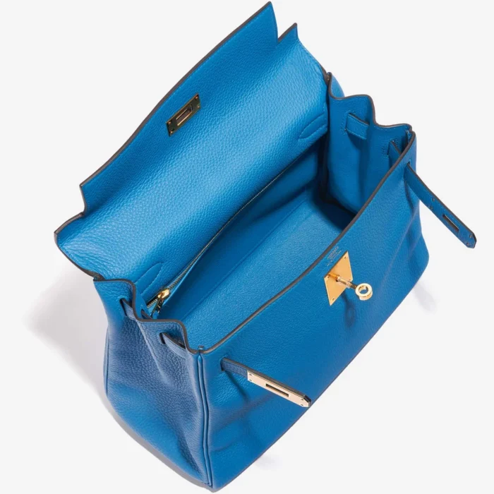 Premium Hermès Replica Kelly 28 Togo Blue Zanzibar GHW - Direct Luxury Fashion - Image 5